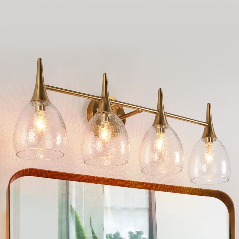 Suvy Modern Gold 4-Light Bathroom Vanity Lights Water Glass Wall Sconces - 28.5'' L x 7'' W x 9.5'' H