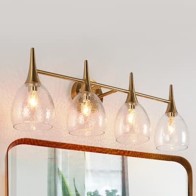 Suvy Modern Gold 4-Light Bathroom Vanity Lights Water Glass Wall Sconces - 28.5'' L x 7'' W x 9.5'' H