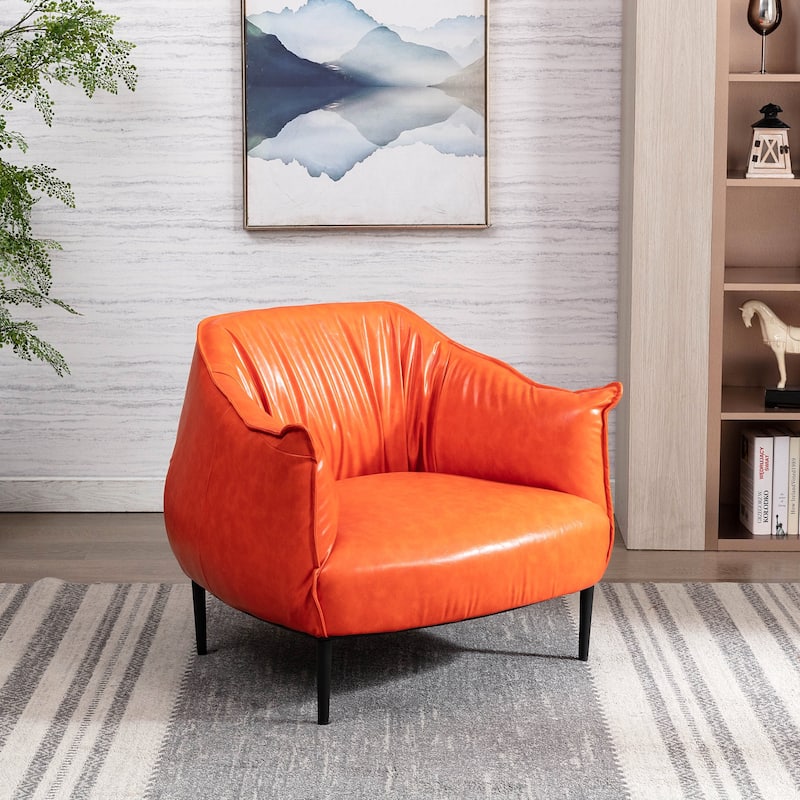 KINWELL 33" Wide Faux Vegan Leather Upholstery Barrel Chair