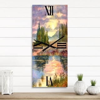 Designart 'Sunset Over The Lake I' Traditional Metal Wall Clock