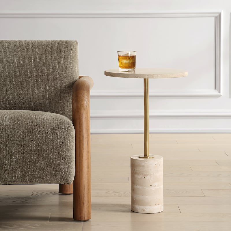 Travertine End Accent Table - 24" - Beige