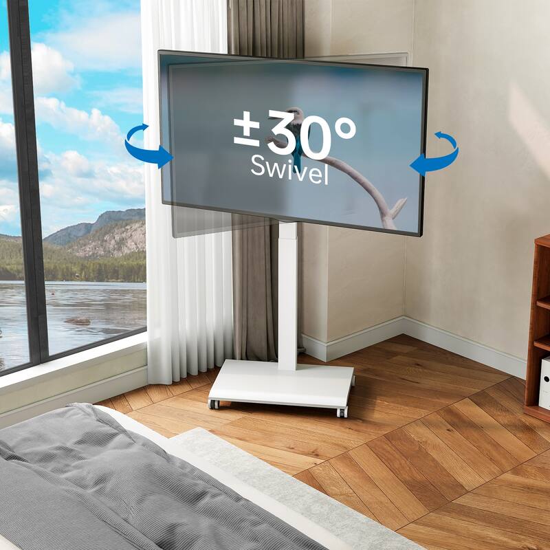 FITUEYES Rolling TV Stand with Stepless Lift for 32-75 Inch TVs, Swivel and Tilt, Hold up to 88 lbs