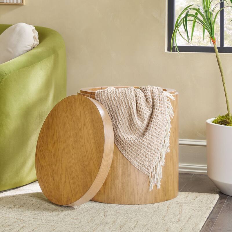 Walker Edison Modern Easy Assembly Oak Veneer Side Table with Storage