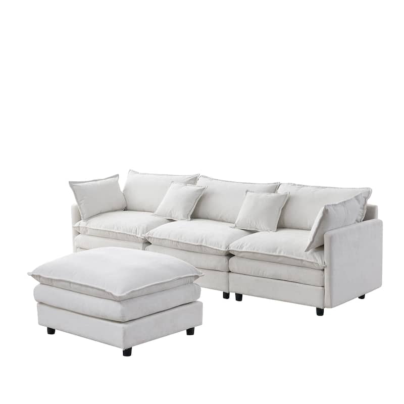 L Shaped Modular Sectional Sofa, Comfy Chenille Deep Seat Cloud Sofa, Upholstered 3 Seat Sofa with Removable Ottoman