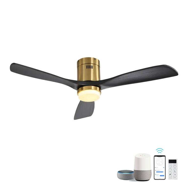52"Smart Ceiling Fan with Light, Matte Black Blades, APP & Alexa Voice Control, Quiet Reversible Motor, Dimmable LED with Timer - Gold