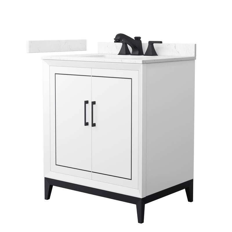 Wyndham Collection WCH5151-30S-VCA-US3MXX Marlena 30" Free Standing - White / Carrara Cultured Marble Top / Matte Black