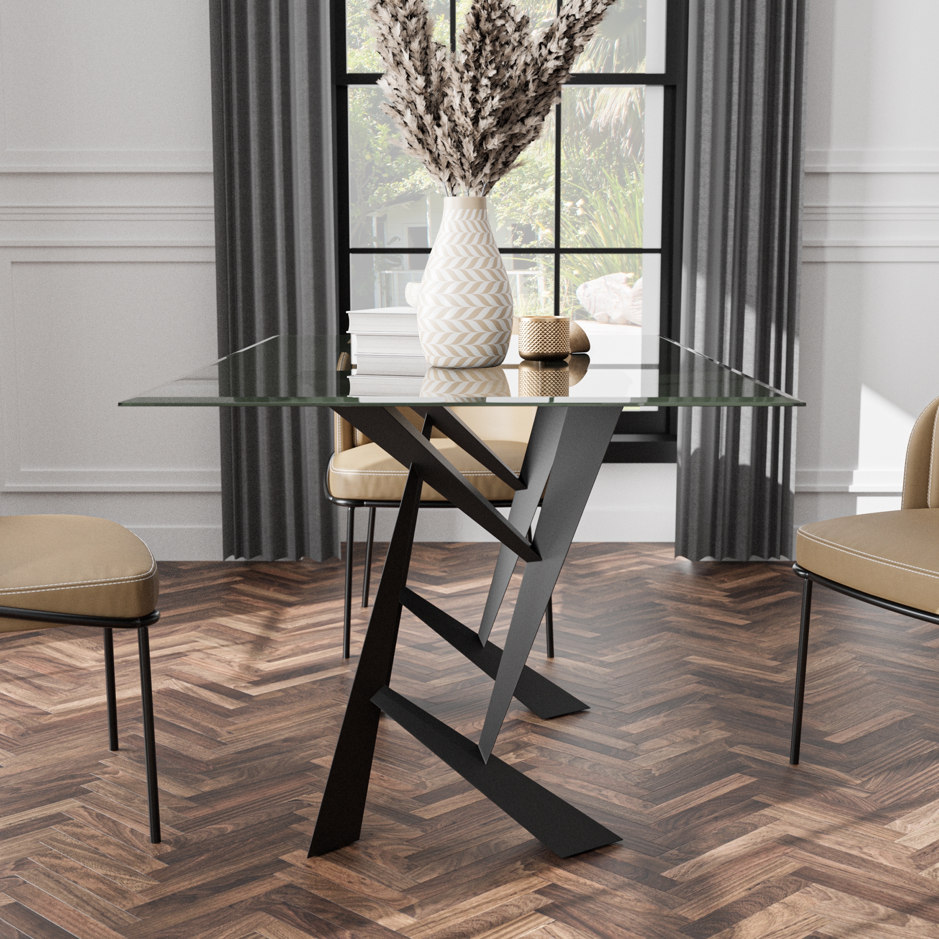 Furniture of America Zygard Modern Black 58-inch Glass Top Dining