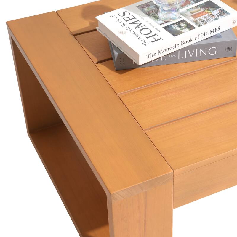 Outdoor Conversation Set 2-Piece Eucalyptus Wood 3-Seater Sofa Weather‑resistant Rope Weave with Coffee Table