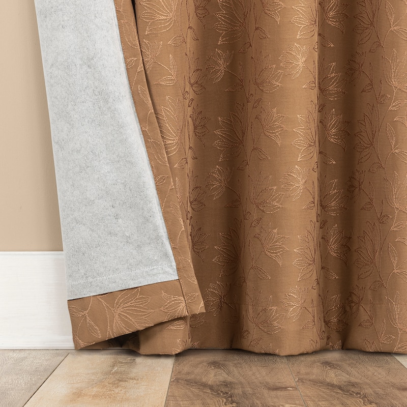 Sun Zero Bronte Floral Jacquard Total Blackout Rod Pocket 1-Piece Curtain Panel, Single Panel