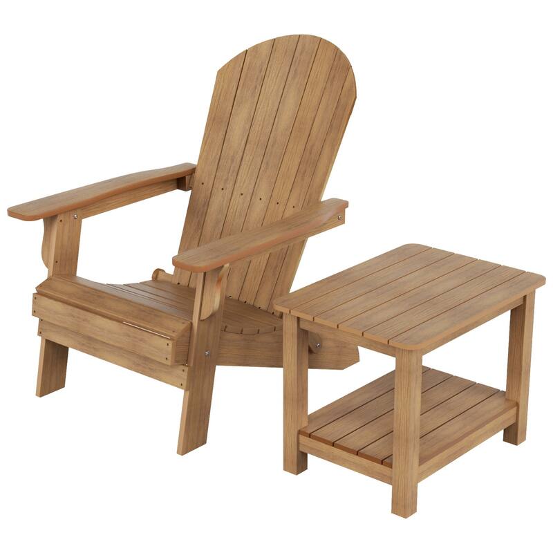Vineyard HIPS Outdoor Folding Eco-Friendly All Weather Seashell Adirondack Chair with Side Table (2-Piece Set)
