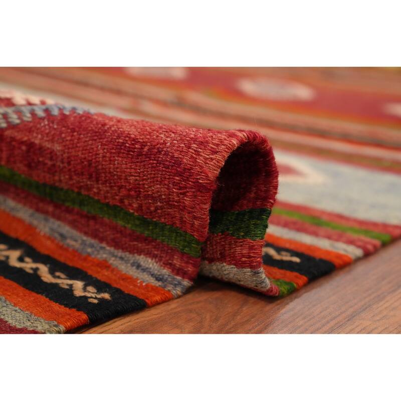 Hand Woven Oriental 100% Wool Carpet Southwestern Tribal Oranges & Rust Kilim Area Rug - 9' 2'' X 6' 1''