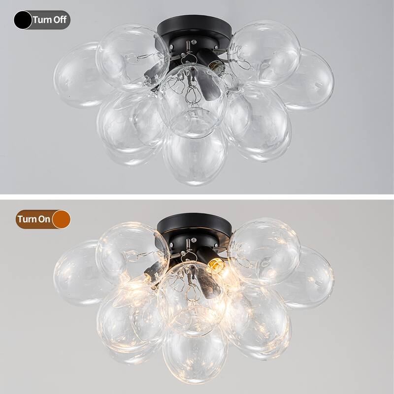 Starsky 3-Light 17in. Contemporary Glass Bubble Semi Flush Mount