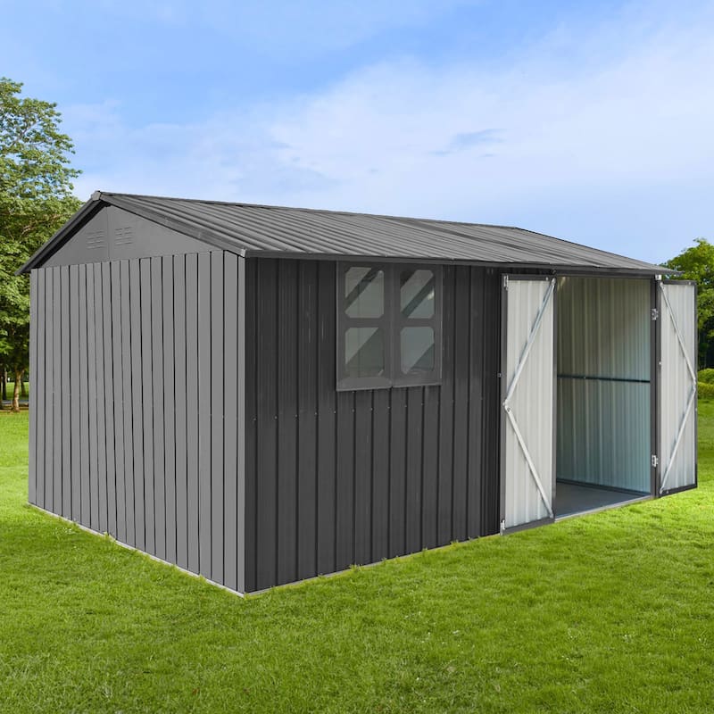 Outdoor 12 x 10 ft. Metal Storage Shed with Window and Vents and Hinged Door and Padlock