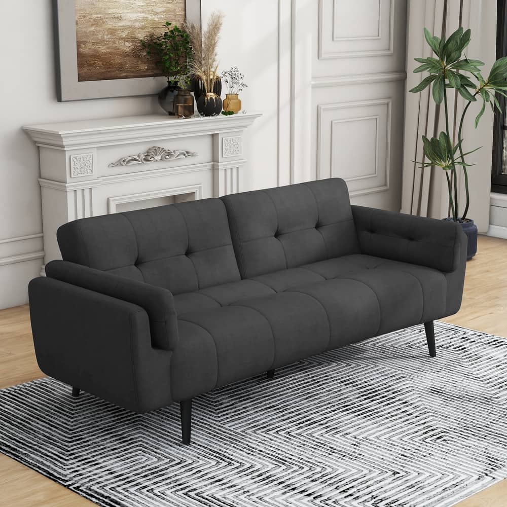75" Convertible Sleeper Futon Sofa Bed With Adjustable Tufted Back