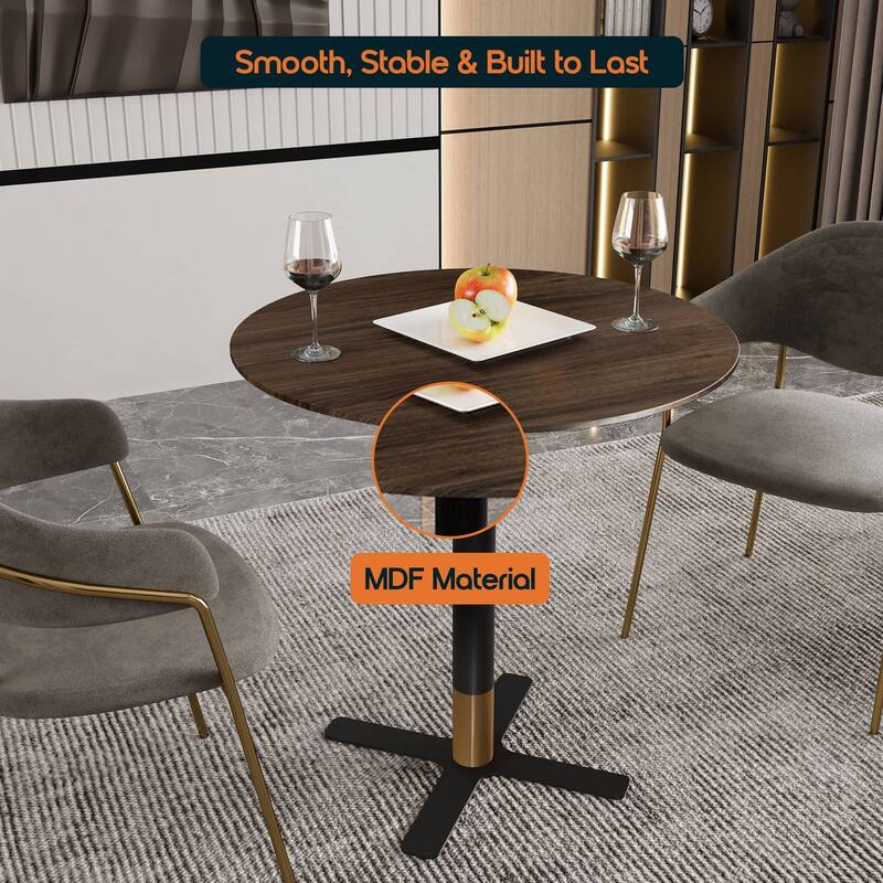 Vail Round Dining Table with 27 in. MDF Tabletop in Black Stainless Steel Cross Legs with Gold Accent Base Kitchen Table