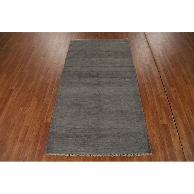Grey Stripe Gabbeh Oriental Rug Handmade Wool Carpet - 3'7"x 6'8"