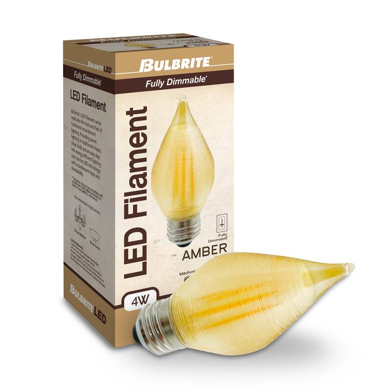 Bulbrite Spunlite Pack of (4) 4 Watt Dimmable C15 LED Filament Light Bulb with Amber Glass Finish and Medium (E26) Base