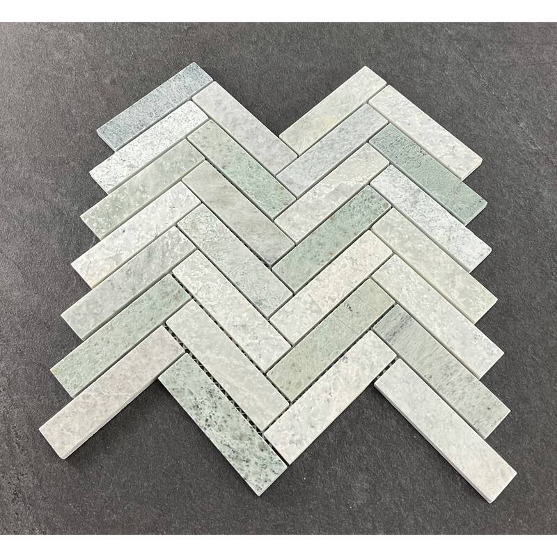 1 x 4 Harringbone Ming Green Marble Mosaic Wall & Floor Tile - 1 Case (10 Sheets)