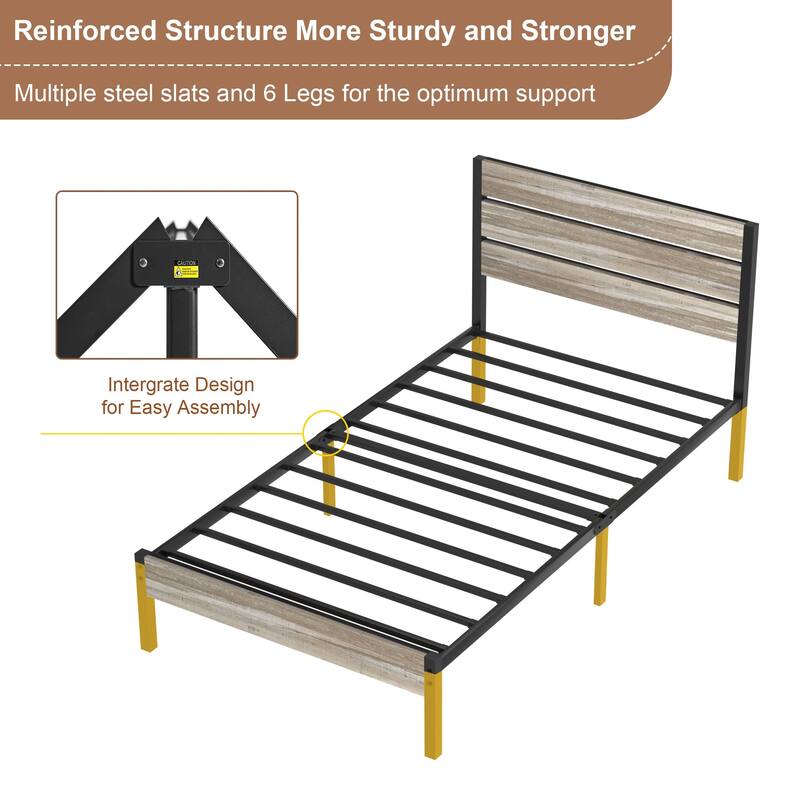 VECELO Twin Size Kids Bed Frames with Headboard and Footboard,Twin Size Bed Set of 2