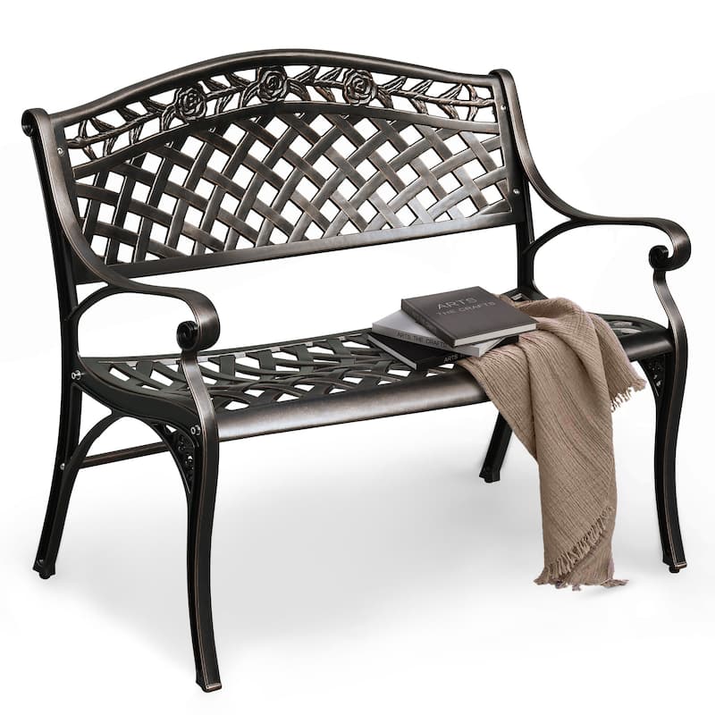 Moasis 39.4" Cast Aluminum Outdoor Bench 2-Person Patio Garden Bench - Bronze