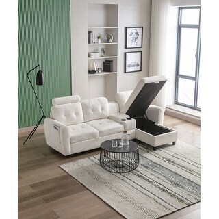 L Shape Sectional Sofa with Cup Holders & Storage Chaise - Bed Bath ...