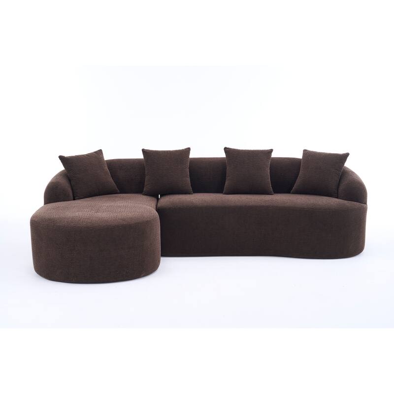 L-Shaped Sectional Sofa with Curved Chaise, Chenille Boneless Cloud Sofa, Modular 4-Seater Sofa with 4 Throw Pillows