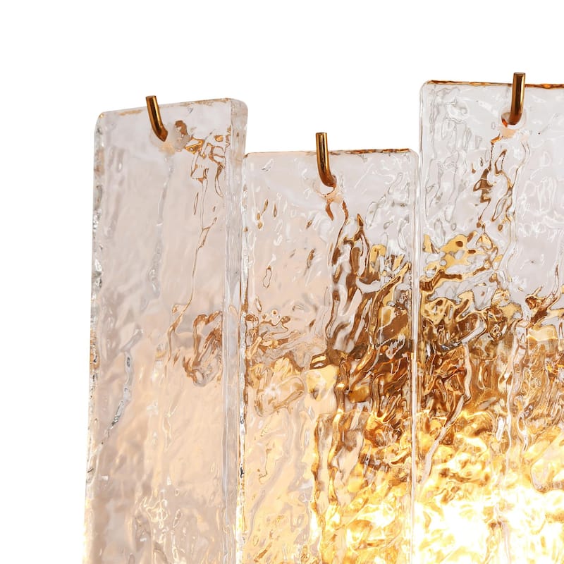 Elver Modern Textured Glass 2-Light Wall Sconce Gold Bathroom Vanity Light - D14" x H15.5" x W6.5"