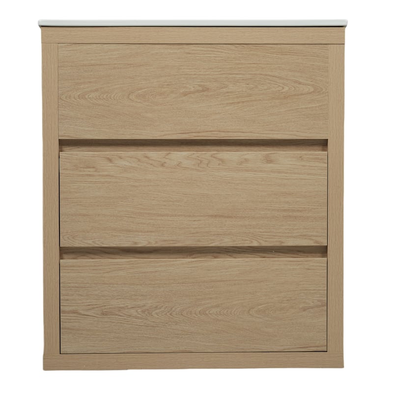 30"Bathroom Vanity with Ceramic Sink and 2 Drawers, Freestanding Vanity with Smooth Drawer Slides & Waterproof Finish