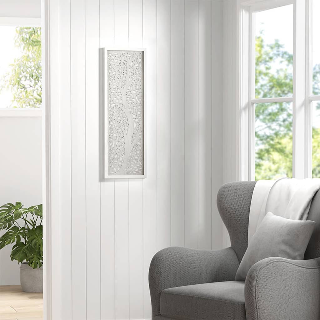 Laser Cut Tree Framed Panel Wall Decor - Grey