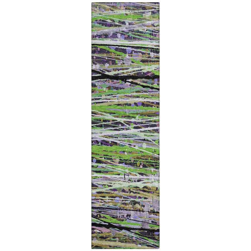 Machine Washable Indoor/Outdoor Abstract Stripes Chantille Rug