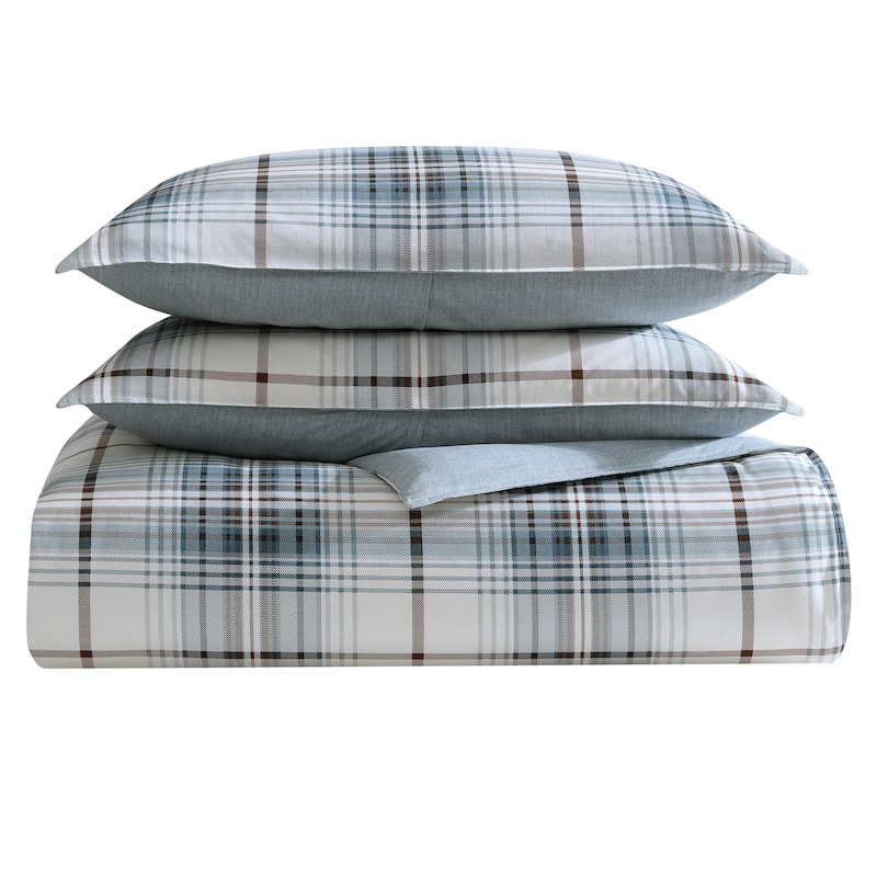 Eddie Bauer Alder Plaid Cotton Reversible Blue Comforter Set