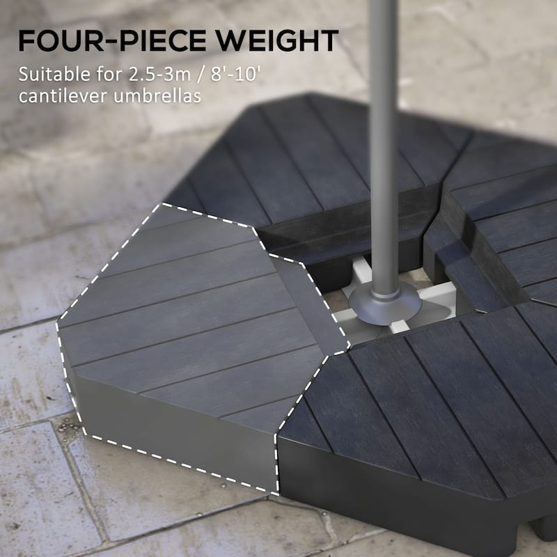 4-Piece Patio Cantilever Umbrella Base Weight Set, 132 lb. Water or 176 lb. Sand Capacity, Black