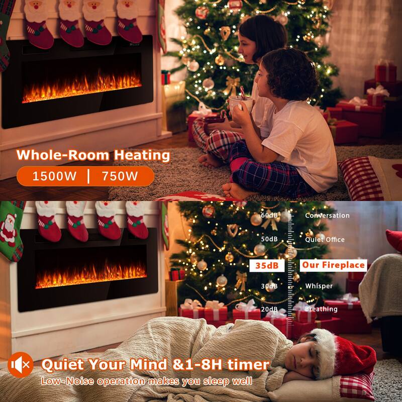 Bossin 30 to 72 inch Electric Fireplace Ultra-Thin and Silence Linear Recessed Wall Mounted Fireplace with Remote Control