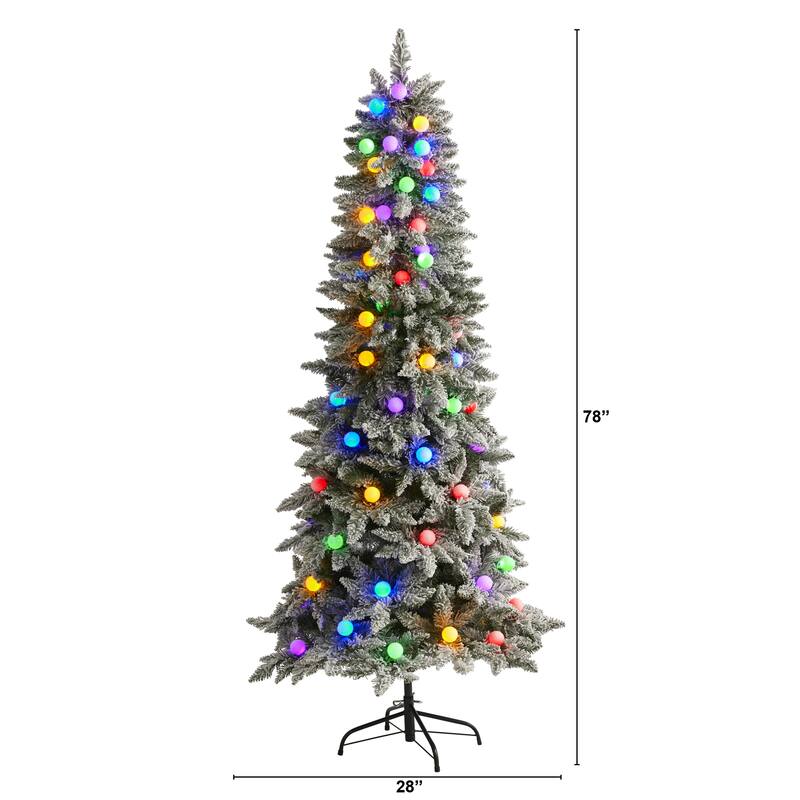 6.5' Pre-Lit Artificial Flocked British Columbia Fir Christmas Tree, Multicolor Lights - 6.5 Foot