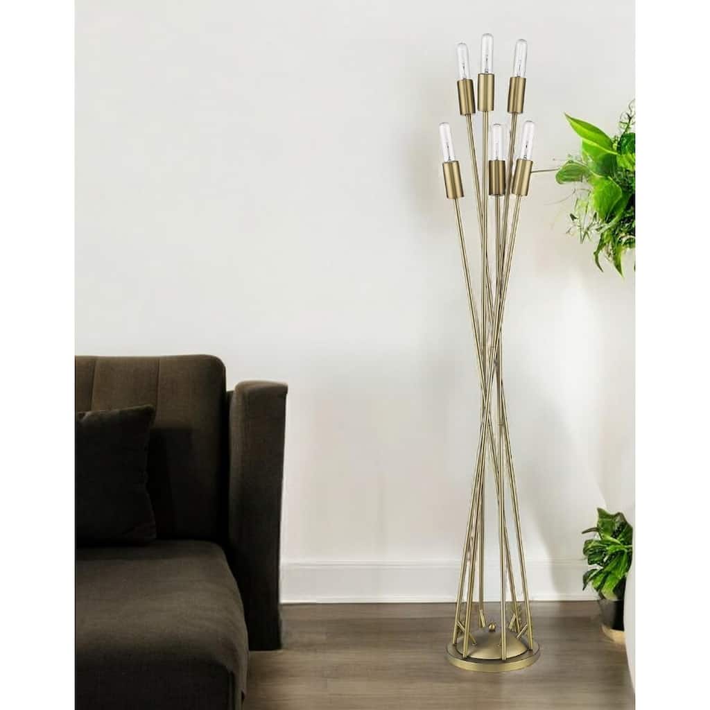 60-Inch Six Light Torchiere Floor Lamp in Brass Finish for Living Room - 13.25” x 13.25” x 60”