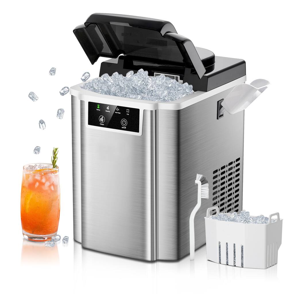 Countertop Nugget Ice Maker, Ice Machine Self-Cleaning Stainless Steel