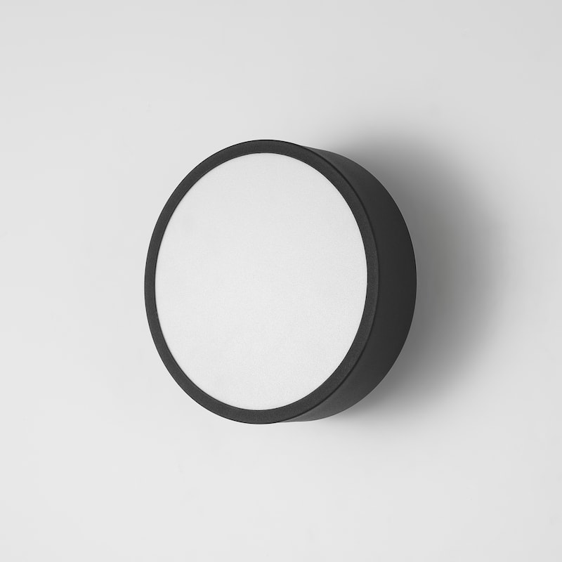 7.87 in. Modern Matte Black Round LED 3000K Warm Light Wall Sconce - 7.87 in. W x 3.35 in. H