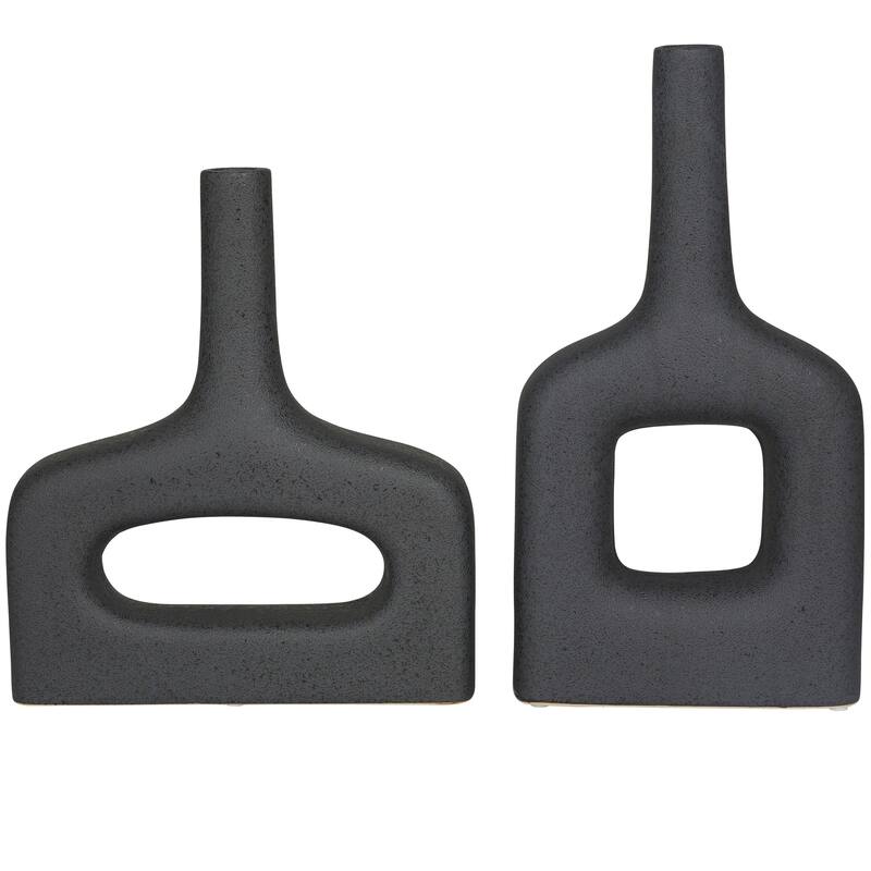 CosmoLiving by Cosmopolitan Stylish Ceramic Donut Shaped Vase (Set of 2) - Black or White