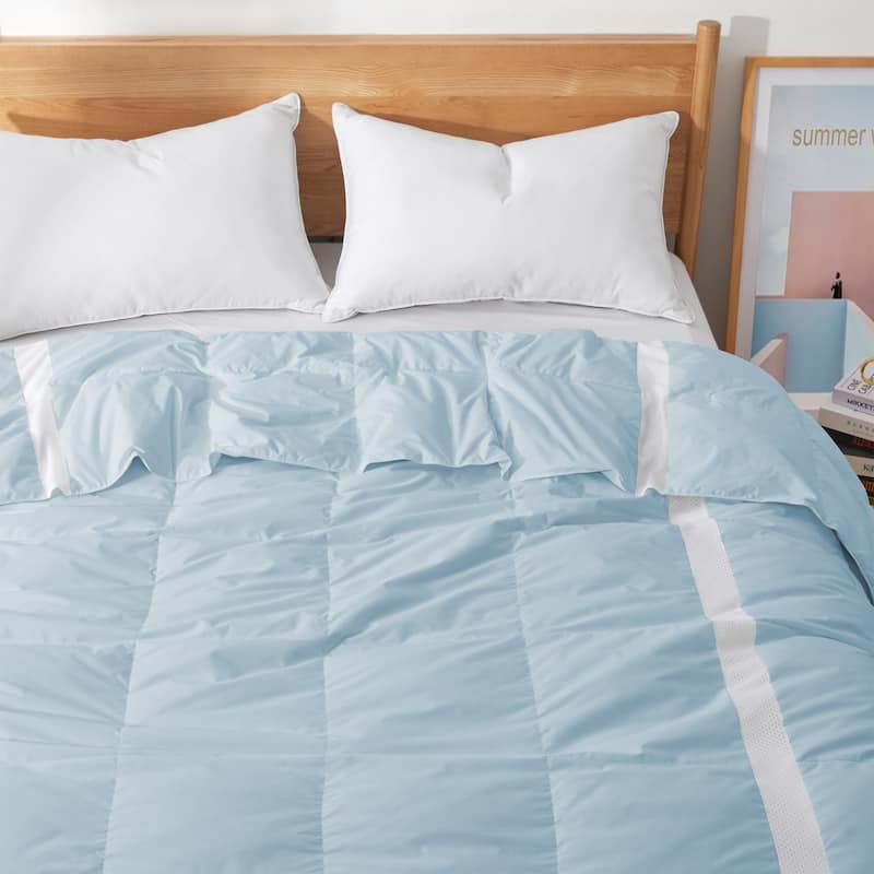 600 FP Cooling Lightweight Breathable White Down Comforter for Hot Sleeper, Mesh Design Summer Blanket