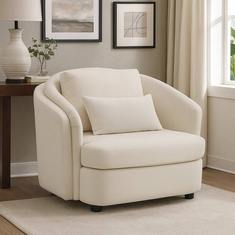 Riku Accent Armchair, 2 Lumbar Pillows, Soft Beige Linen Seating