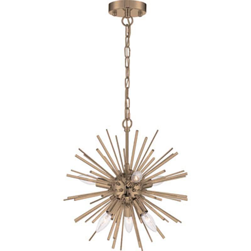 Cirrus 6-Light Chandelier Vintage Brass Finish with Glass Rods - N/A