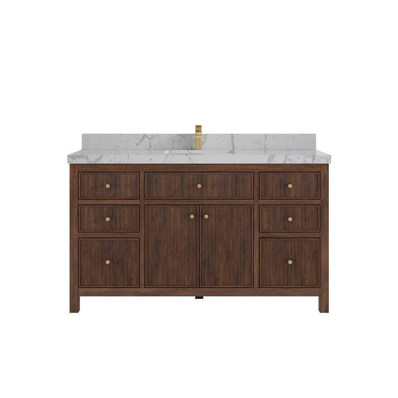 Willow Collections 60 in. W x 22 in. D Sonoma Teak Wood Single Sink Bathroom Vanity with Countertop