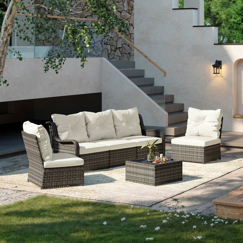 6-pieces Patio Wicker Outdoor Sectional Seating Sofa Set with Coffee Table