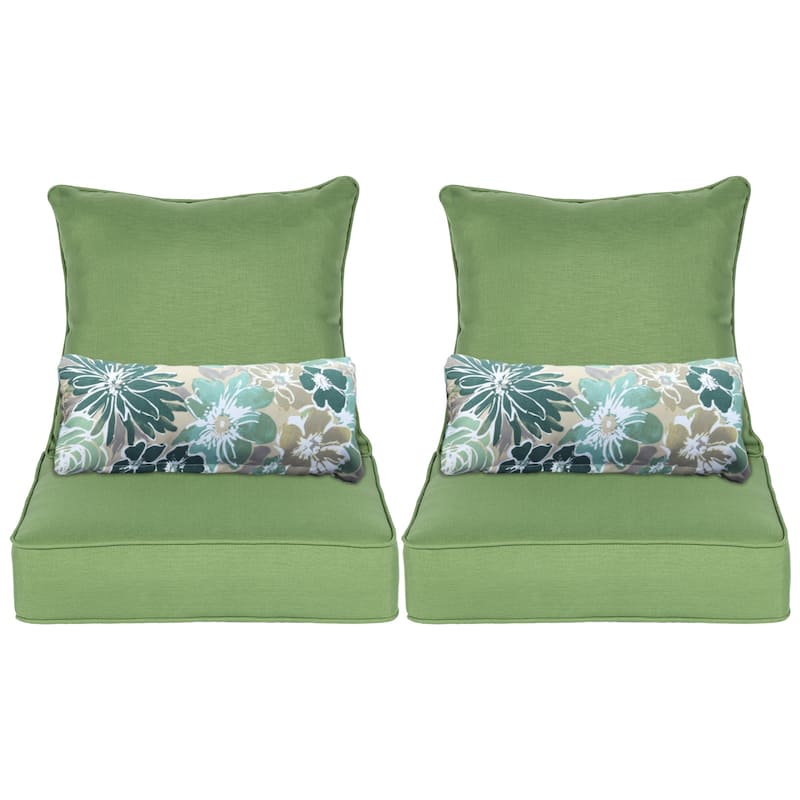 Aoodor 22'' x 24'' Outdoor Deep Seat Chair Cushion Set(Set of 2 Seats, 2 Backs, 2 Pillows） - N/A - Green