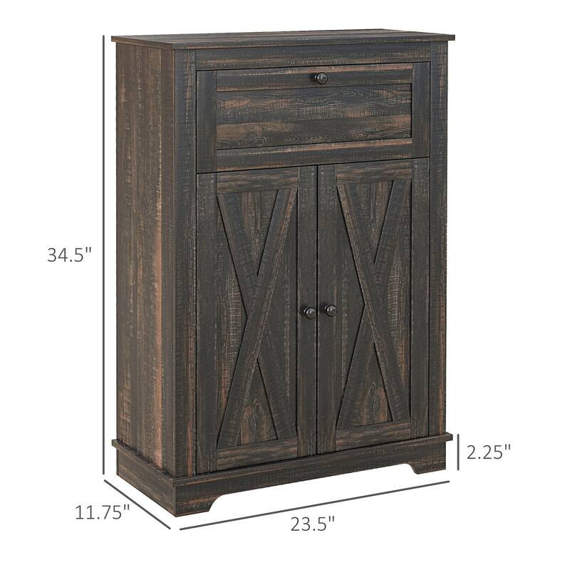 Farmhouse Barn Door Accent Cabinet, Kitchen Sideboard Storage Cabinet with Double Doors, Drawer, and Adjustable Shelf