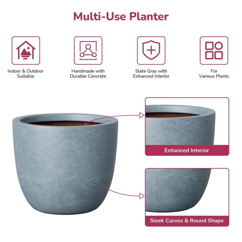 Concrete Tall Round Pot for Indoor & Outdoor(Upgraded Interior)
