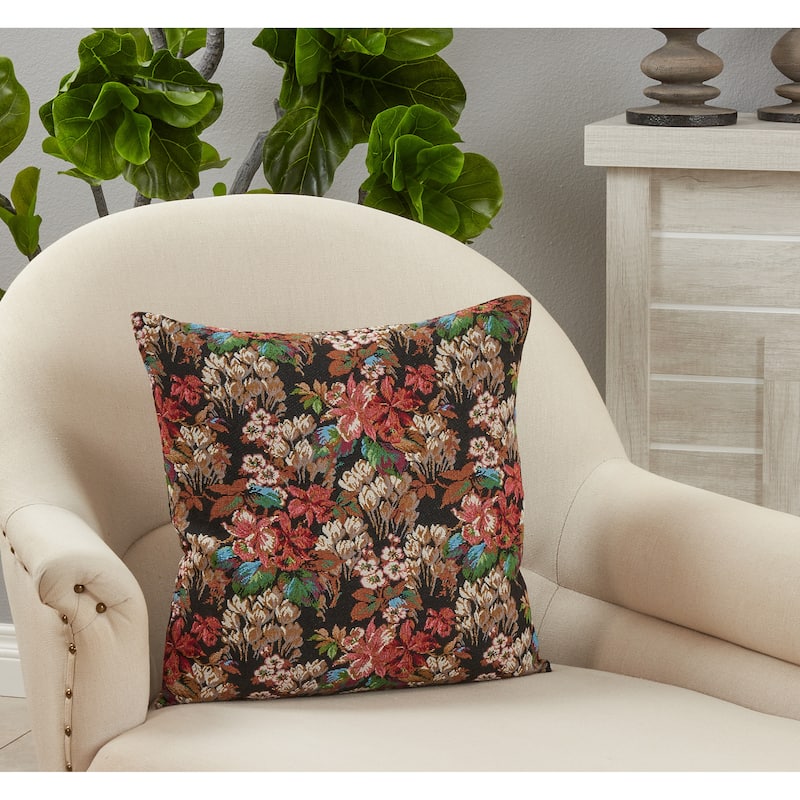 Throw Pillow With Jacquard Flowers Design, 18"x18"