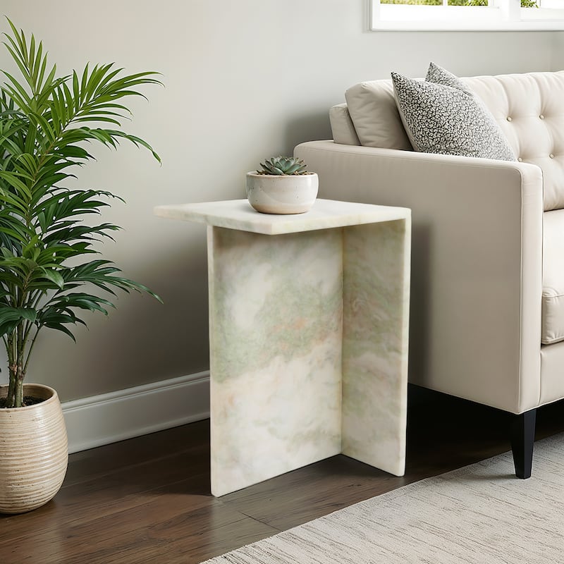 Stone Marble Accent Table Sculptural Geometric Base and Sleek Design