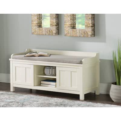 Linon Edison Lakeville White Metal/Wood Cushioned Storage Bench