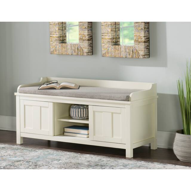 Linon Edison Lakeville White Metal/Wood Cushioned Storage Bench